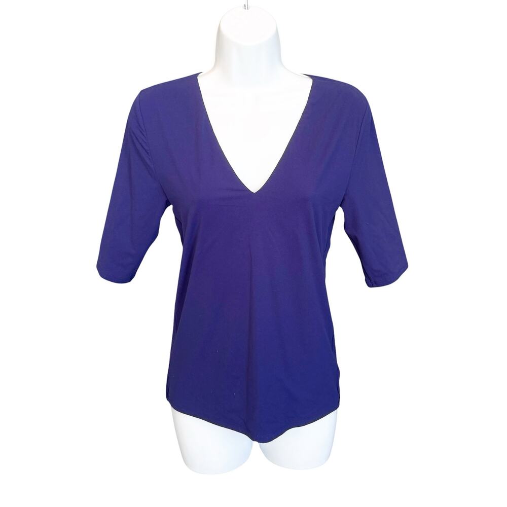 White House Black Market FORME Half Sleeve V Neck Top Dark Purple Size Medium